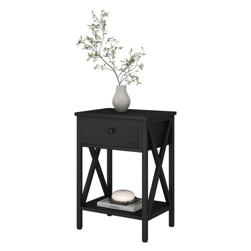 Table De Chevet Keno 49817 Noir 40x55cm Avec Tiroir