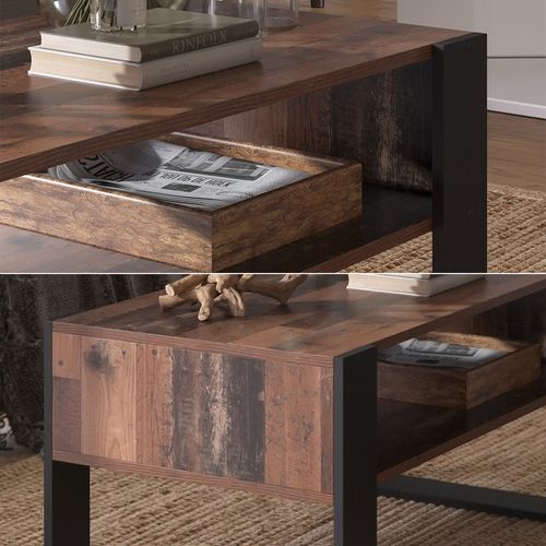 Table Basse Olli 49990 Bois Antique 92x52.4cm Avec Tablette