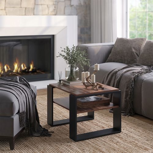 Table Basse Helm 49993 Bois Antique 65.6x55.8cm Avec Tablette