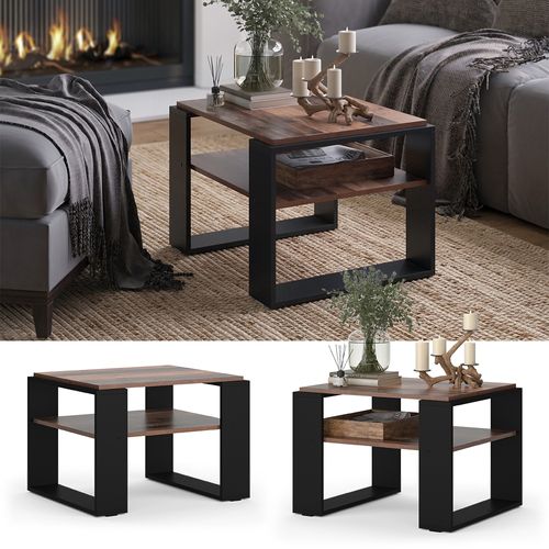 Table Basse Helm 49993 Bois Antique 65.6x55.8cm Avec Tablette