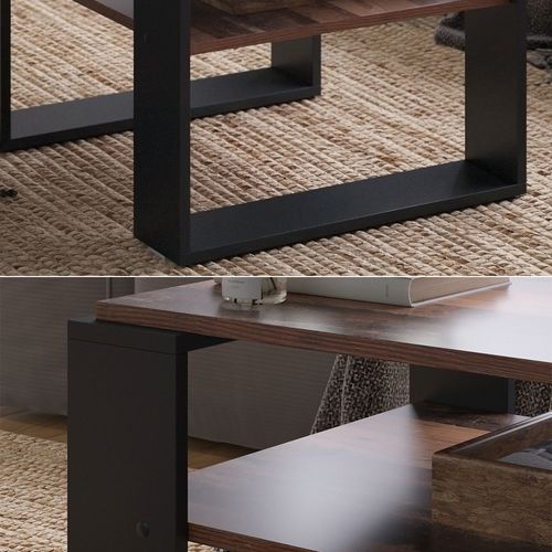 Table Basse Helm 49993 Bois Antique 65.6x55.8cm Avec Tablette