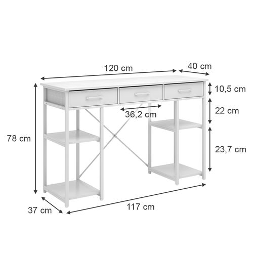 Bureau Chino 50000 Blanc 120x40cm Avec 3 Tiroirs