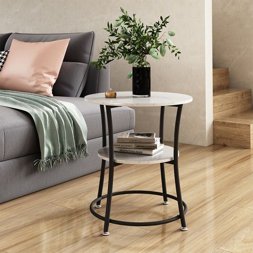 Table Basse Quebec 50003 Marbre Blanc 50x50cm Avec Tablette