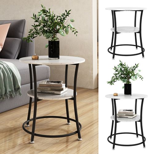 Table Basse Quebec 50003 Marbre Blanc 50x50cm Avec Tablette