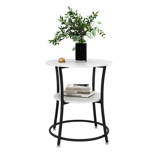 Table Basse Quebec 50003 Marbre Blanc 50x50cm Avec Tablette