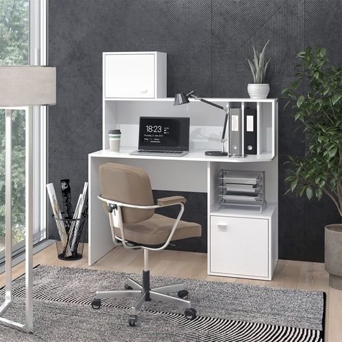 Bureau Alwin, Blanc, 115x55cm Avec 2 Portes