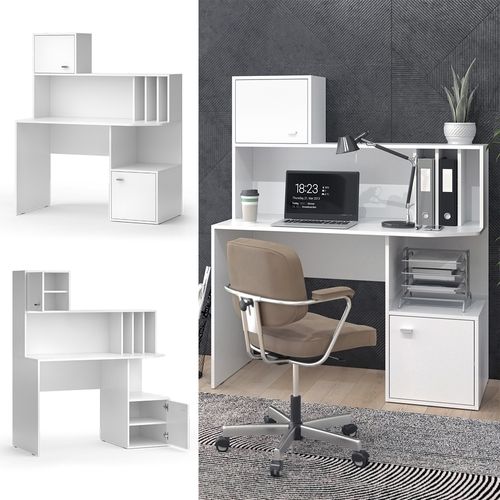 Bureau Alwin, Blanc, 115x55cm Avec 2 Portes