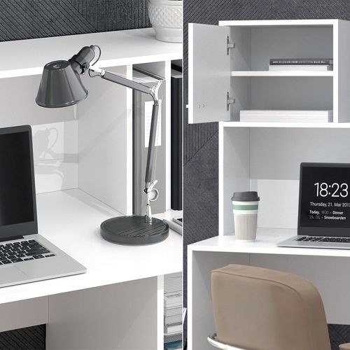 Bureau Alwin, Blanc, 115x55cm Avec 2 Portes