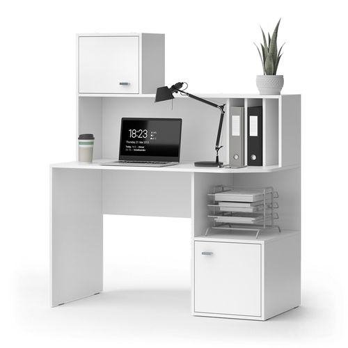 Bureau Alwin, Blanc, 115x55cm Avec 2 Portes
