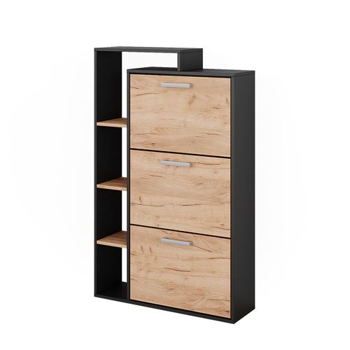 Meuble à Chaussure Orlando, Chêne De Force Doré, 80x128.3cm Avec 3 Compartiments