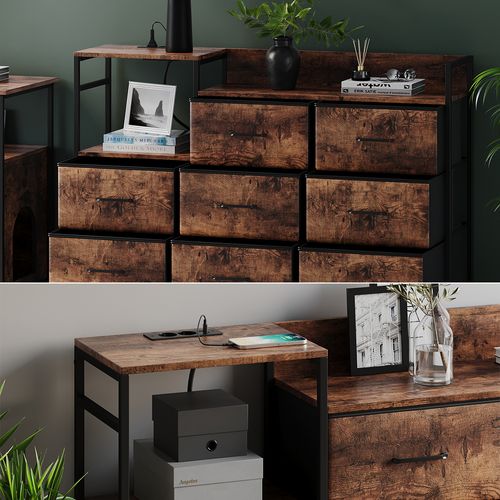 Sideboard Brian 50031 Chêne 88x30cm Avec 8 Tiroirs Et USB