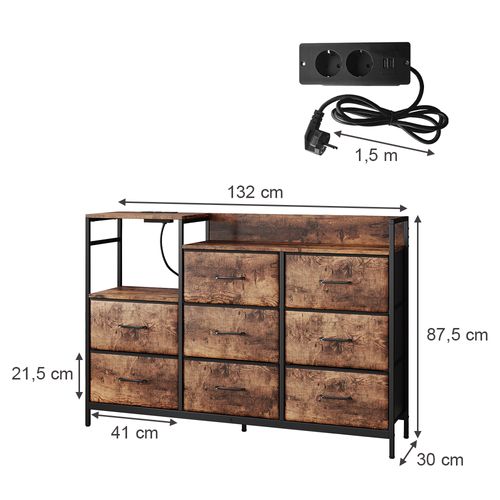 Sideboard Brian 50031 Chêne 88x30cm Avec 8 Tiroirs Et USB