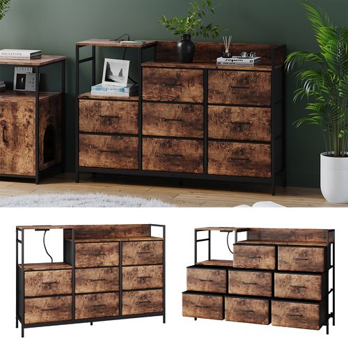 Sideboard Brian 50031 Chêne 88x30cm Avec 8 Tiroirs Et USB
