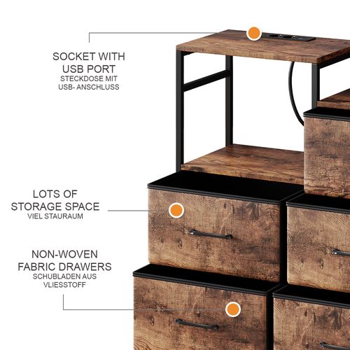 Sideboard Brian 50031 Chêne 88x30cm Avec 8 Tiroirs Et USB