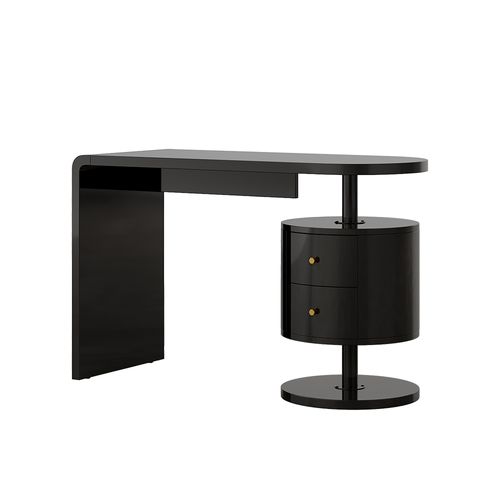 Bureau Lara, Noir Haute Brillance, 120x50cm Avec 2 Tiroirs