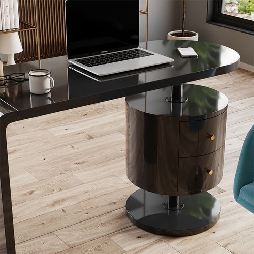 Bureau Lara, Noir Haute Brillance, 120x50cm Avec 2 Tiroirs