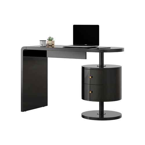 Bureau Lara, Noir Haute Brillance, 120x50cm Avec 2 Tiroirs
