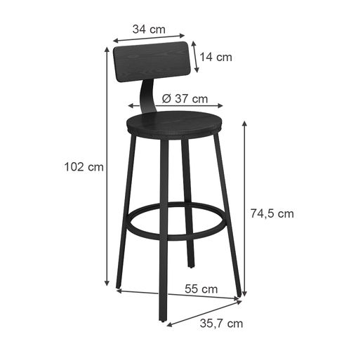 Tabouret De Bar Caracas 50037 Noir 34x102cm 2 Pièces