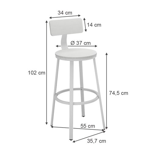 Tabouret De Bar Caracas 50038 Blanc 34x102cm Lot De 2