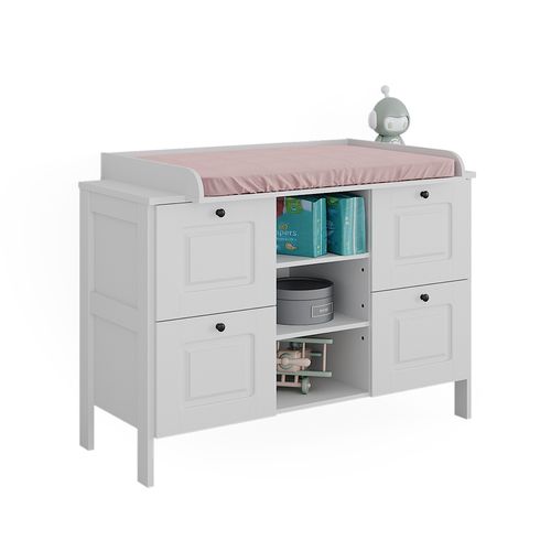 Commode à Langer Ajaton, Blanc, 133x98.4cm Avec 4 Tiroirs