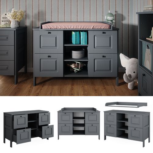 Table à Langer Ajaton 50055 Gris 133x98.4cm Avec 4 Tiroirs