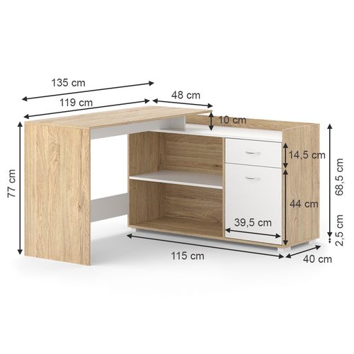 Bureau Dangle Noira 50117 Sonoma 135x77cm Avec Tiroir