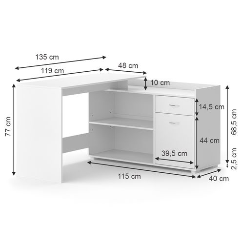 Bureau Dangle Noira 50118 Blanc 135x77cm Avec Tiroir