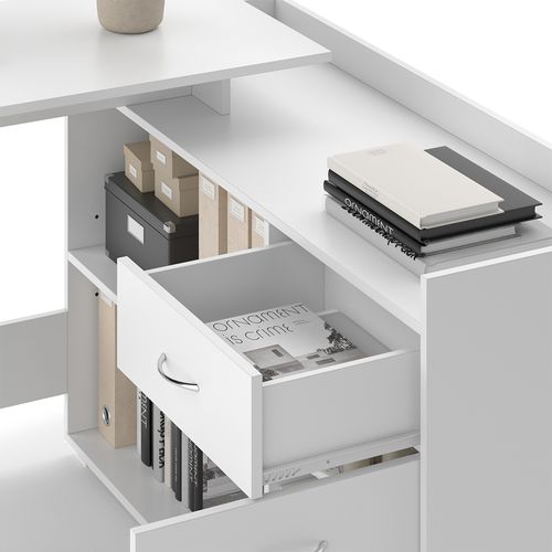 Bureau Dangle Noira 50118 Blanc 135x77cm Avec Tiroir