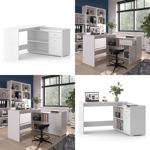 Bureau Dangle Noira 50118 Blanc 135x77cm Avec Tiroir