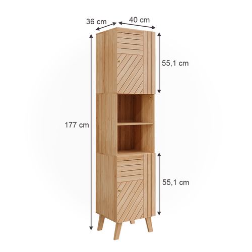 Armoire De Salle De Bain Lucie 50119 Bambou 40x177cm Avec 2 Portes