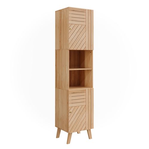 Armoire De Salle De Bain Lucie 50119 Bambou 40x177cm Avec 2 Portes