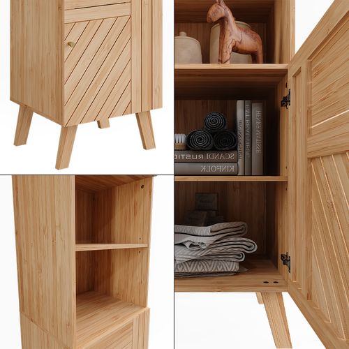 Armoire De Salle De Bain Lucie 50119 Bambou 40x177cm Avec 2 Portes