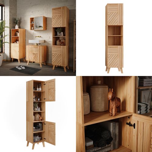 Armoire De Salle De Bain Lucie 50119 Bambou 40x177cm Avec 2 Portes