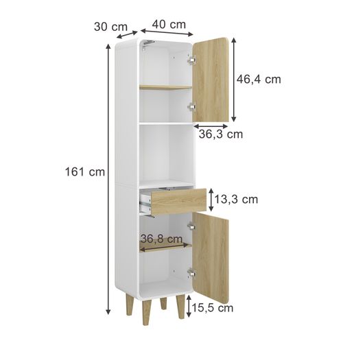 Meuble De Salle De Bain Arla 50158 Blanc/chêne 40x161cm