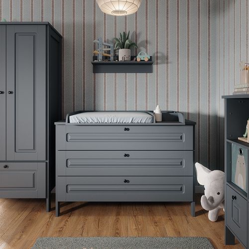 Commode à Langer Ajaton 50169 Gris 133x98.4cm Avec 3 Tiroirs