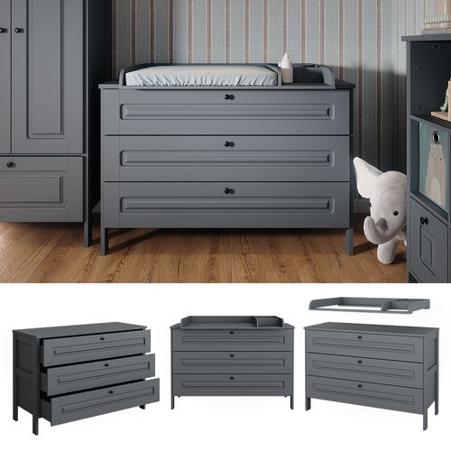 Commode à Langer Ajaton 50169 Gris 133x98.4cm Avec 3 Tiroirs