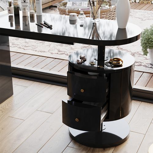 Coiffeuse Lara 50185 Noir Haute Brillance 120cm Avec 2 Tiroirs