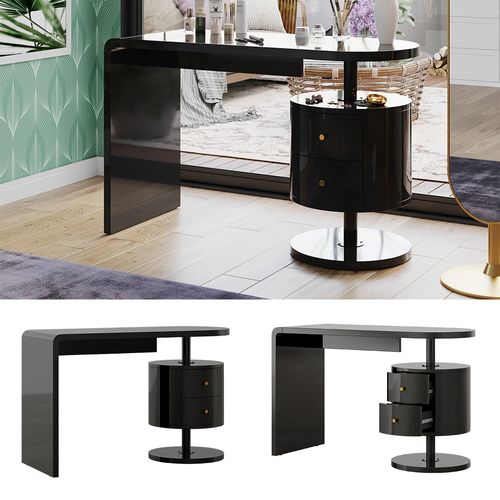 Coiffeuse Lara 50185 Noir Haute Brillance 120cm Avec 2 Tiroirs