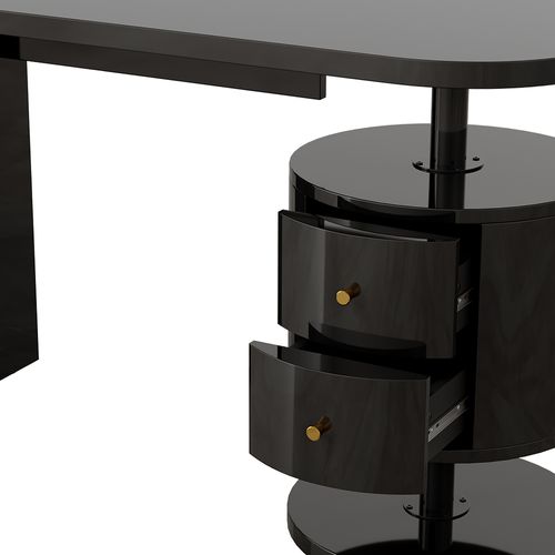 Coiffeuse Lara 50185 Noir Haute Brillance 120cm Avec 2 Tiroirs