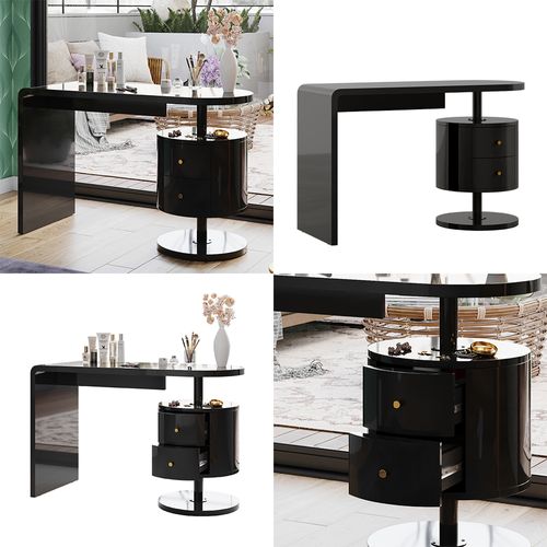 Coiffeuse Lara 50185 Noir Haute Brillance 120cm Avec 2 Tiroirs