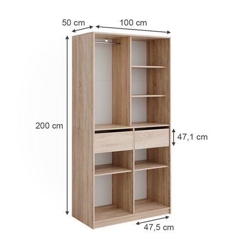 Armoire à Vêtements Elmo 50197 Sonoma 100x200cm Avec 2 Tiroirs