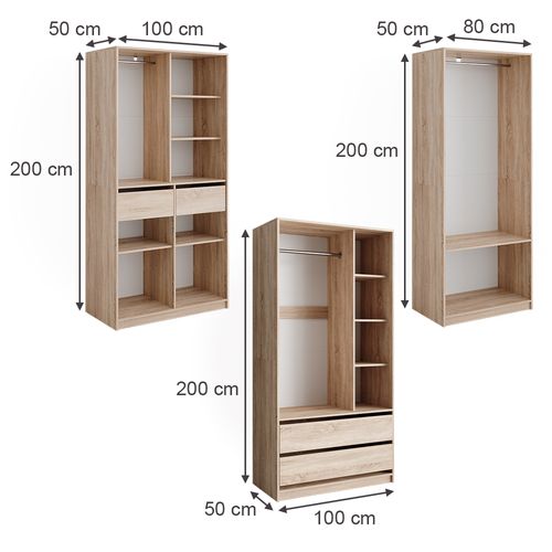 Armoire à Vêtements Elmo, Sonoma, 100x200cm Lot De Portant et