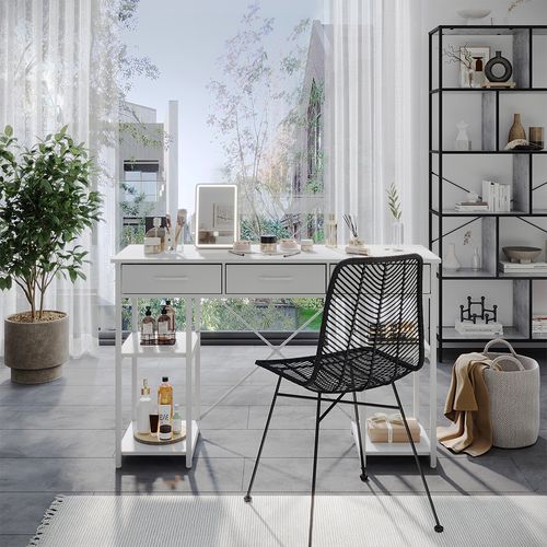 Coiffeuse Chino 50215 Blanc 120cm Avec 3 Tiroirs