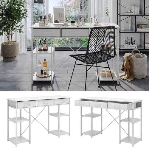 Coiffeuse Chino 50215 Blanc 120cm Avec 3 Tiroirs