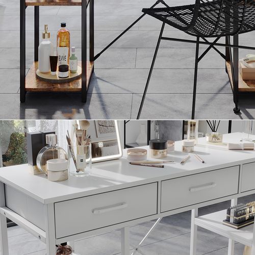 Coiffeuse Chino 50215 Blanc 120cm Avec 3 Tiroirs