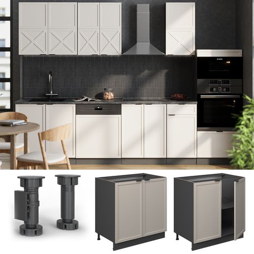 Meuble Bas Sous-évier Fame-line 50249 Grisbeige 80cm Avec Étagère, Pt Chêne