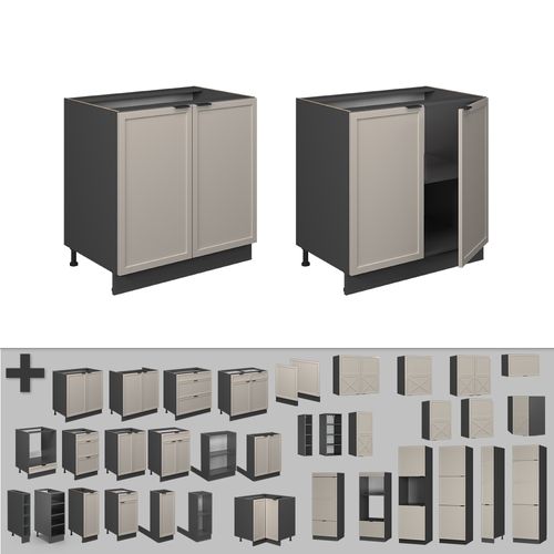 Meuble Bas Sous-évier Fame-line 50249 Grisbeige 80cm Avec Étagère, Pt Chêne