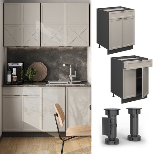 Meuble Cuisine Fame-line 50251 Grisbeige 60cm Avec Tiroir, Sans Pt