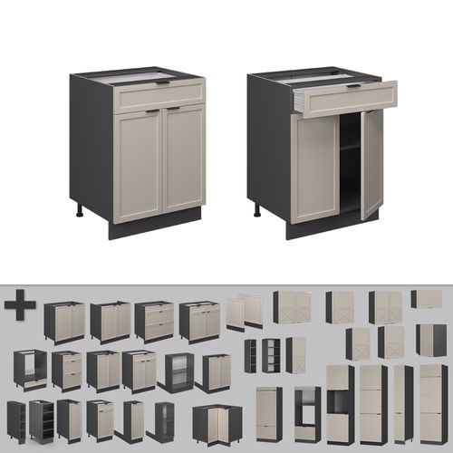 Meuble Cuisine Fame-line 50251 Grisbeige 60cm Avec Tiroir, Sans Pt