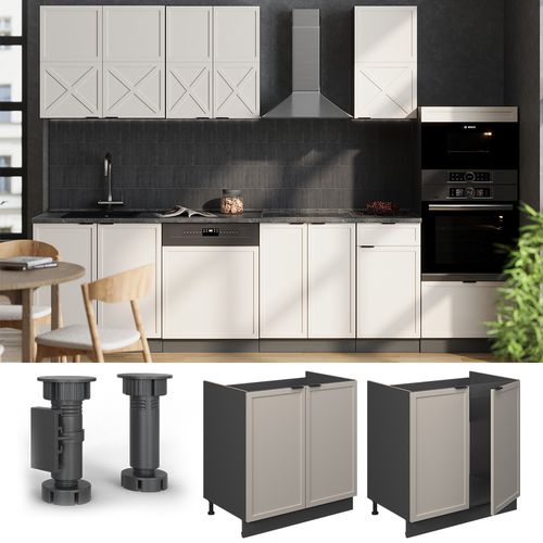 Meuble Bas Sous-évier Fame-line 50258 Grisbeige 80cm , Pt Marbre